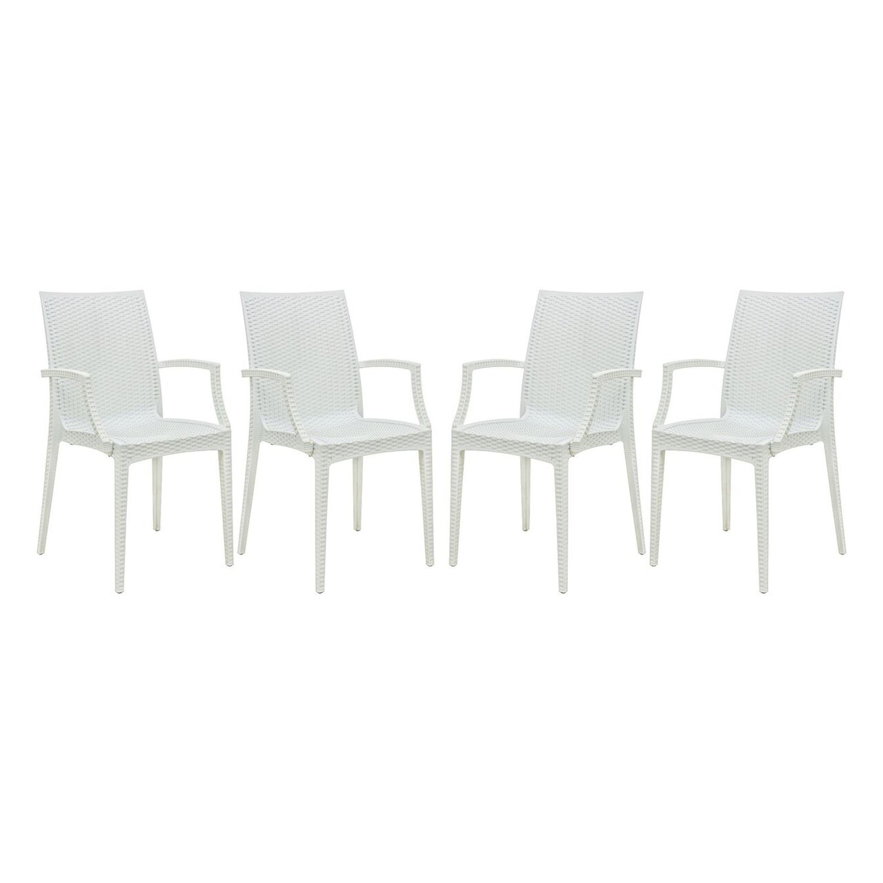 LeisureMod Weave Mace Indoor/Outdoor Chair (With Arms), Set of 4
